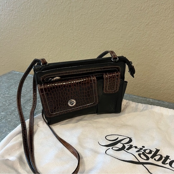 Brighton VTG Crossbody Organizer Bag Black Brown - Picture 2 of 8